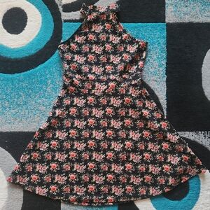 Black Floral High Neck Dress